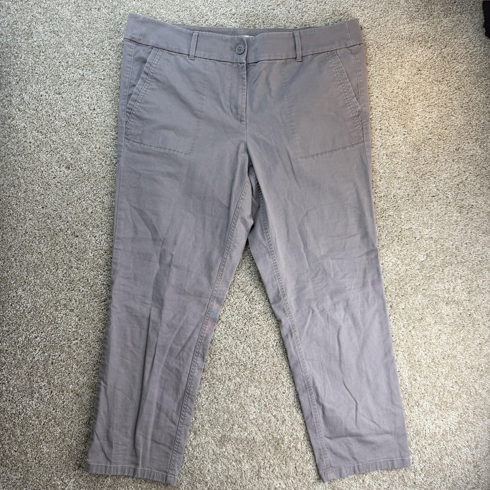 LOFT Pants Womens 14 Gray Twill Chino Straight Leg Stretch Modern Roll Cuff